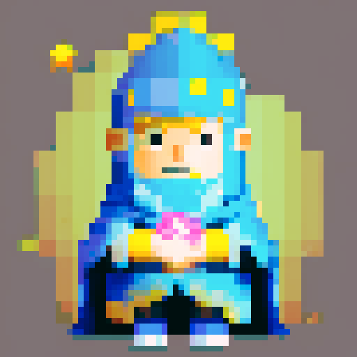 wizard in his mid 20s, blue wizard robe with yellow stars