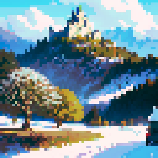 Knight sleeping under a tree while a castle sits in the background. Snow-capped hills. All rendered in a vibrant clear art style.