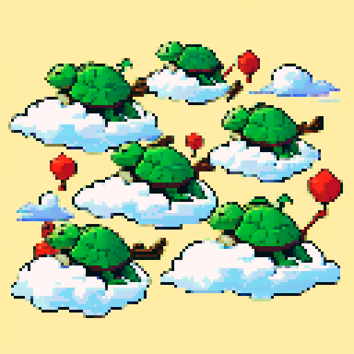 Under the dark and bloody threat, the green turtles have no choice but to flee their burning village on their clouds.