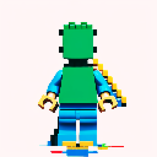 lego pixel, vibrant colors, blocky shapes, small plastic bricks, isometric perspective, retro video game, low resolution, 8-bit graphics, sharp edges, square grid, limited color palette, nostalgic feel, brick-built characters, iconic lego logo, digital recreation, detailed textures, crisp lines, simplified forms, nostalgic gaming vibes