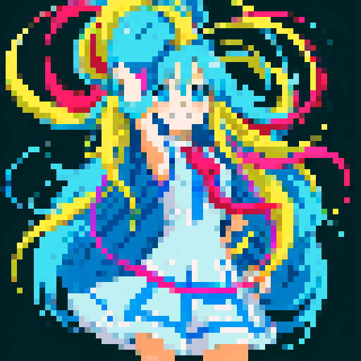 anime girl with long, flowing hair, bright blue eyes, and a mischievous smile, standing proudly in a revealing school unifor, with a 16 bit style that pops against the sRGB color palette