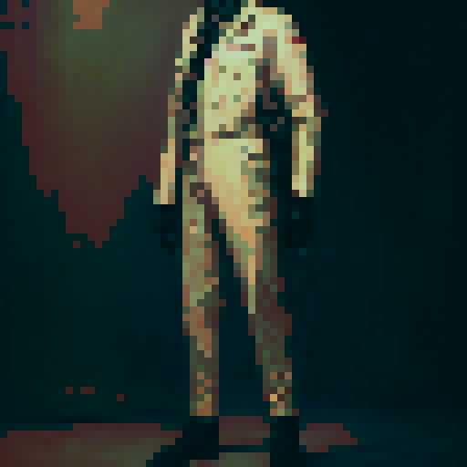 1950s detective wearing suspender and a gas-mask in a abandoned ball-room 