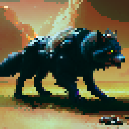 Full body shot of wolf with red glowing eyes, razor sharp teeth, drooling and preparing to attack in a field on a cloudy day