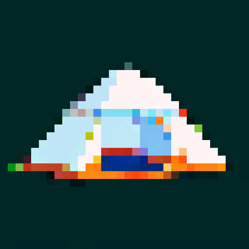 tent, centered on a square platform, outlined in black with simple pixel art, against a plain background