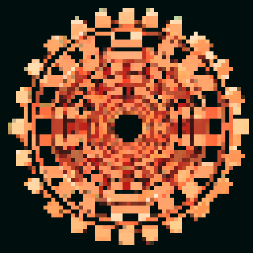 copper helical worm gear arranged vertically in the pixel frame. Usable as an asset (clear, thick lines and a white background)