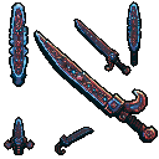 I want the blade of an ancient magical chainsaw constructed out of copper and gems. It should look huge (10 meters long at least), very complex and expensive, and very old. I also want this object usable an asset in a videogame, meaning only one object per image, outlined with a strong black stroke, on a solid-color background.