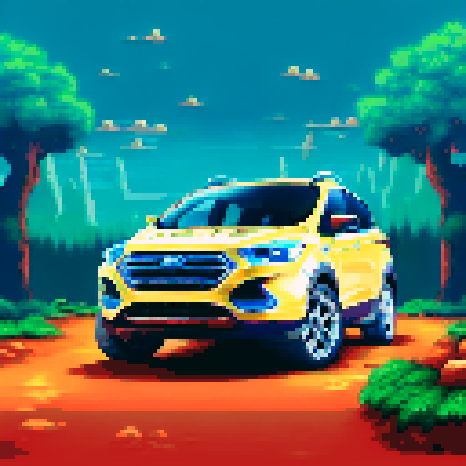 Photorealistic, centered Ford Escape in a three quarter view, right wheel in front, clean background, pixel art style with sRGB colors