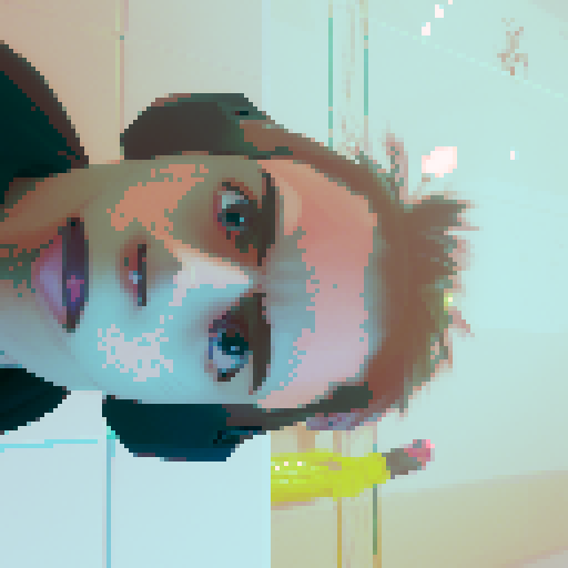 anime character, boy, hacker, neon green hair, wearing headphones, typing on a retro keyboard, surrounded by lines of code, glowing computer screen, pixel art, sRGB