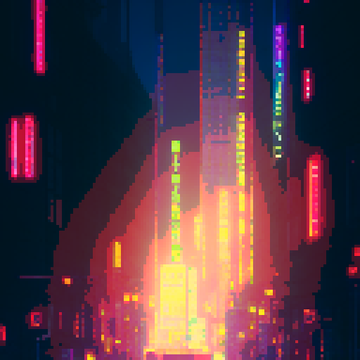 Electric hacker, neon-lit streets, pixelated skyscrapers, Tokyo's vibrant cyberpunk underbelly, all captured in sRGB palette