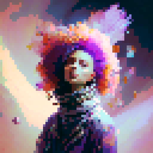 Vibrant, whimsical, and abstract. Fuchsia petals unfurl, revealing a kaleidoscope of colors and patterns, while a flurry of iridescent butterflies dance in the air above.