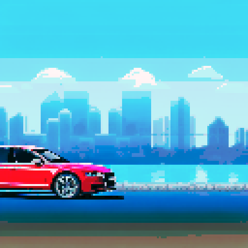 Photorealistic, centered Audi A8 in a three quarter view, clean background, pixel art style with sRGB colors