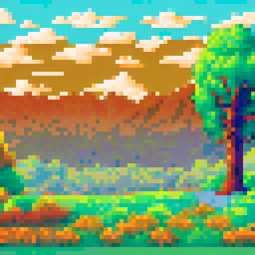 Autumn Orange blustery day meadows and trees and a hill