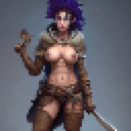 Ford Curby, a brave warrior with buxom breasts, wields a glowing sword as she battles a horde of goblins in a fantastical RPG world. and he has boobs