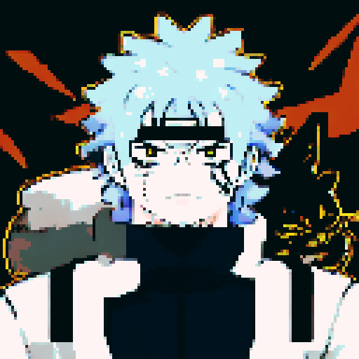 Hatake Kakashi with a black cat with yellow eyes in between towering, snowy mountains