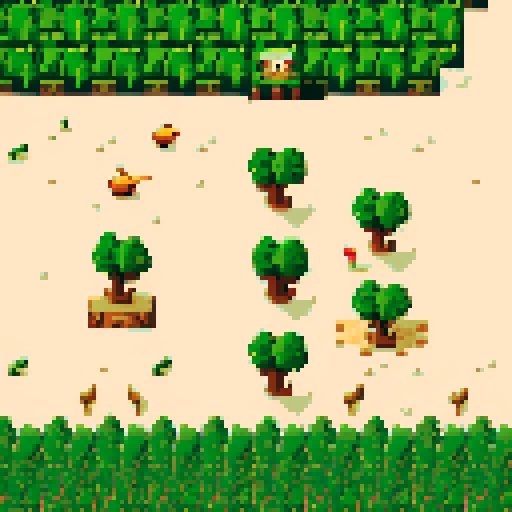 archaeologist with rugged explorer attire, wielding a trowel as big as a sword, surrounded by lush greenery, a pixelated forest, vibrant wild animals, reminiscent of NES Zelda, NES color pallete