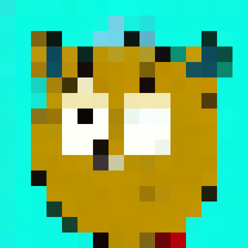 cartoon cat, big eyes, very big pupils, visible pupils, turquoise background, game icon, 16x16, pixel art, close up, portrait
