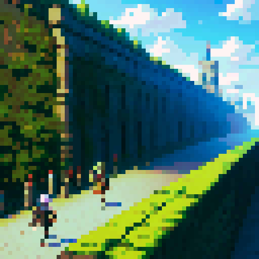 Jrpg characters exiting huge city walls towards the right side of the screen