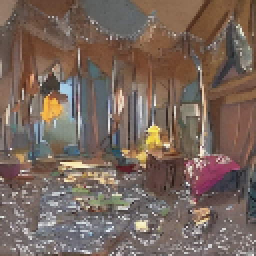 smooth low-quality wide shot of laggy webcam stream screencapture of a dreadlocked religious commune that looks like a hoarder's damp smokey campy colorful living room with interior wooden panel walks and grandma lamps and 3 ceiling fans across and down on the floor they make complex Catholic-Christian theologically interesting pillow-forts, pillow forts, many varieties of pillows, angled shot from ceiling down sweeping down like tarkovsky at the old brown sunken couch, they sit looking up gazin