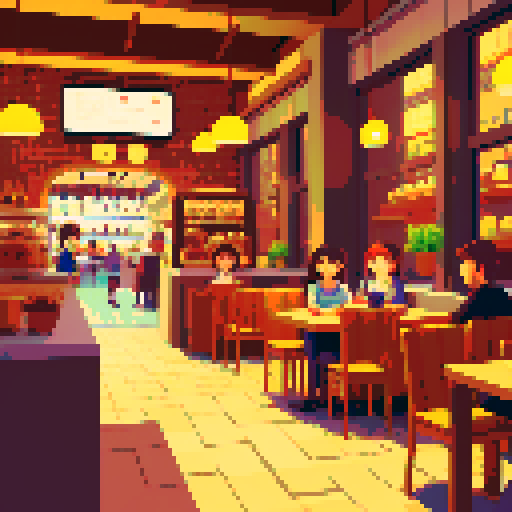 busy, bustling cafe interior, boring crowd of people, immersed in the cool, inviting ambiance