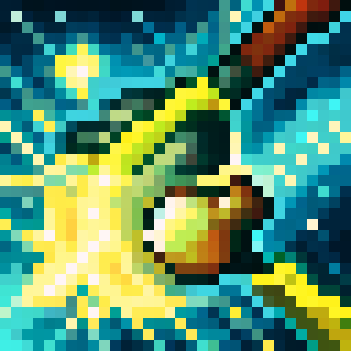 Pixelated space explorer, retro spaceship repair, bright starry sky, game icon, 32x32 pixel art, sRGB, skill art, close up, portrait