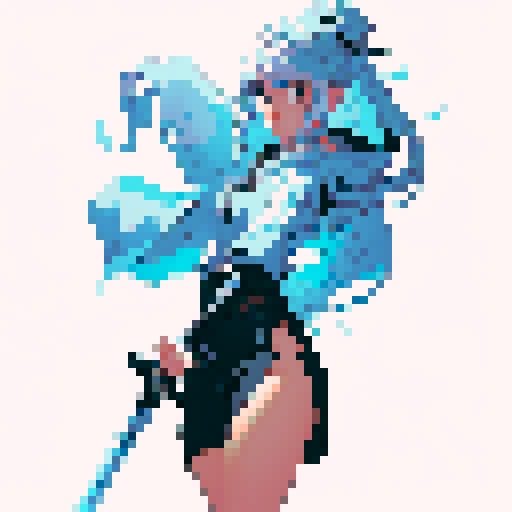 full body, confident girl, holding a gleaming silver sword, black background