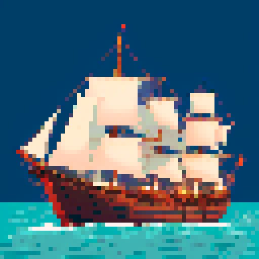 workers, bustling, loading, sailing ship, busy harbour, 16th century, pixel art, rainy day, sRGB
