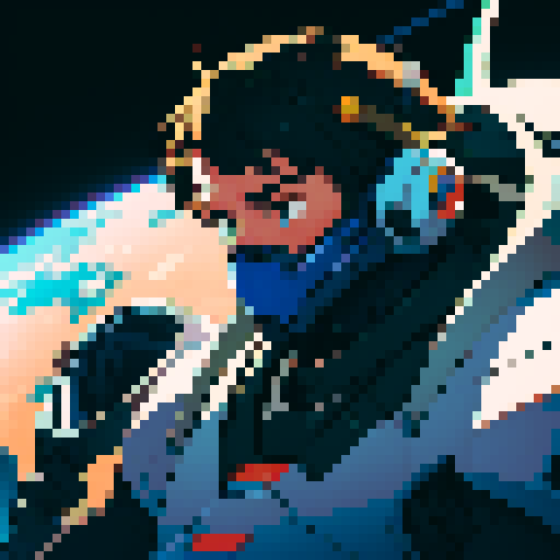 Space mech suit with helmed male pilot