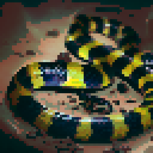 Banded krait snake, night time, dark background