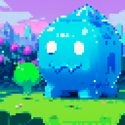 slime growing, expanding, blue gelatinous cube, skill icon, symbol, pixel art, sRGB