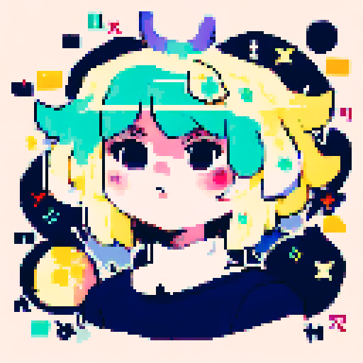 Van Gough's moon: anime-style, close-up character portrait, pixel art, glowing, ethereal, luminous, swirling, vibrant colors, textured brushstrokes, dreamlike, starry night, celestial, haunting, mystical, enchanting