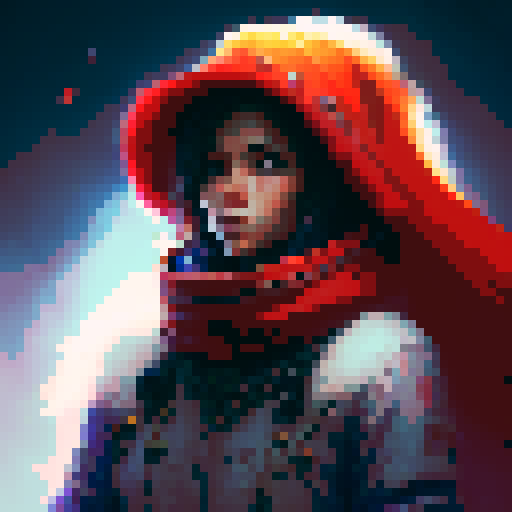 "Create a static image of a red mage character with red hat, red cloak, and white feather on a blue background reminiscent of an original NES status screen."