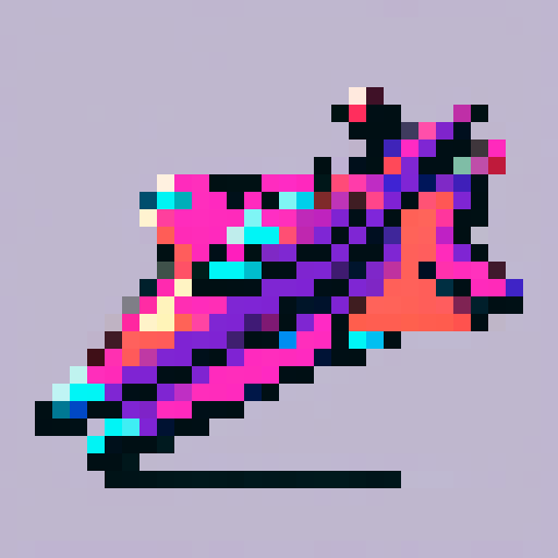 Sharp, angular spaceship with sleek, metallic hull and vibrant, contrasting pixel art colors