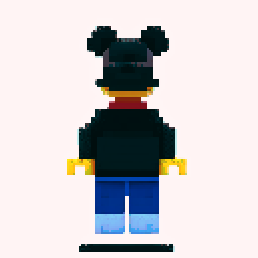 micky mouse, pixelated, LEGO, vibrant colors, blocky, square pixels, retro style, playful, sRGB