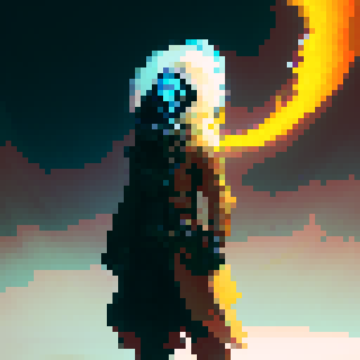 Skeleton engulfed in roaring flames, pixelated profile picture, capturing the essence of a fantasy RPG