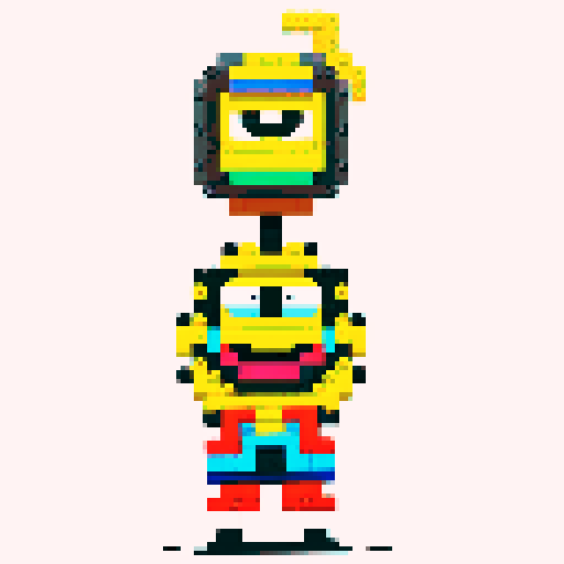 Minions, pixel lego, vibrant colors, blocky forms, playful expressions, retro video game aesthetic, 8-bit graphics, square pixels, limited color palette, sRGB compression