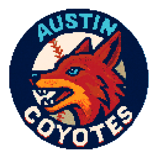 Pixel art of a fictional baseball team called the Austin Coyotes. Simple logo, sharp outlines, and soft pixel shading. The logo design mimics 80s MLB logos. Use a vibrant Sega Genesis 16-bit style with selective dithering, geometric forms, and nostalgic retro charm. Avoid modern gradients—keep it pure pixel art.