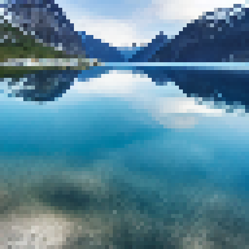 Majestic fjord surrounded by towering, snow-capped mountains reflected in pristine, crystal-clear waters, captured in a stunning landscape portrait.