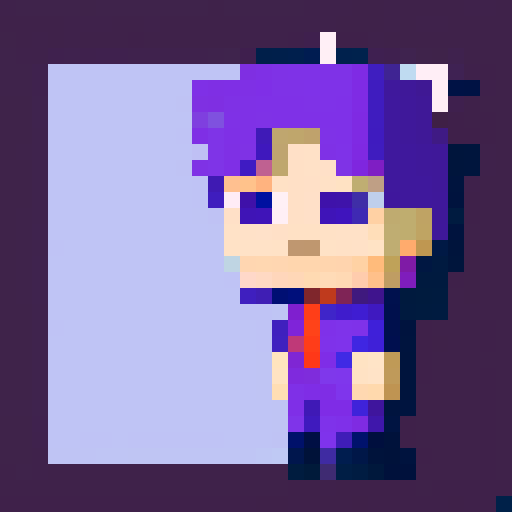 Purple guy, flirty look, pixel art, sRGB
