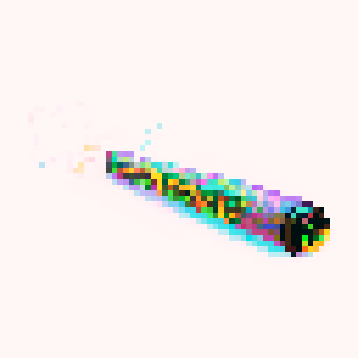 weed joint, vibrant colors, retro aesthetic, low resolution, 8-bit style, glowing embers, swirling smoke, pixellated smoke rings, trippy patterns, psychedelic vibe, neon hues, glowing outline, digital art, pixelated leaves, nostalgic visuals, vibrant pixel palette, vibrant sRGB color space