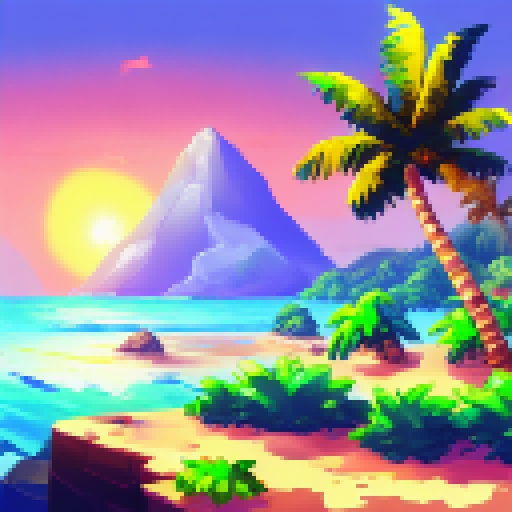 A beach with palm trees in the Caribean, looking out to the ocean at night, seen from ground level, pixel art, in the style of Monkey Island 2 background art