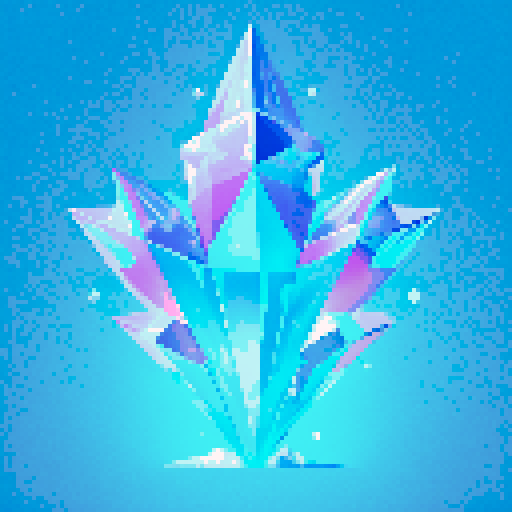 ice rod, frosty blue, shimmering, crystalline, glowing, jagged edges, intricate patterns, frozen water, magical, ethereal, icy spikes, retro, vibrant colors, 8-bit, low resolution, blocky, nostalgic, video game-inspired, limited palette, pixelated, square pixels, digital art, sRGB