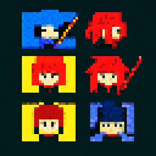ninja anime pixelated avatars with katanas on there backs