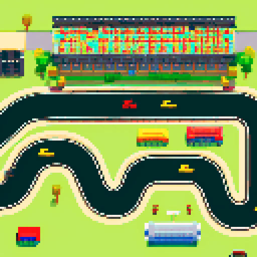colorful, vibrant, race track, pixelated, sRGB, top-down view