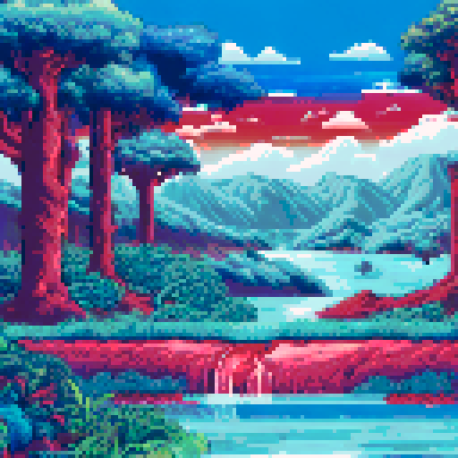 in the foreground is a lake in the background is a forest landscape with hills