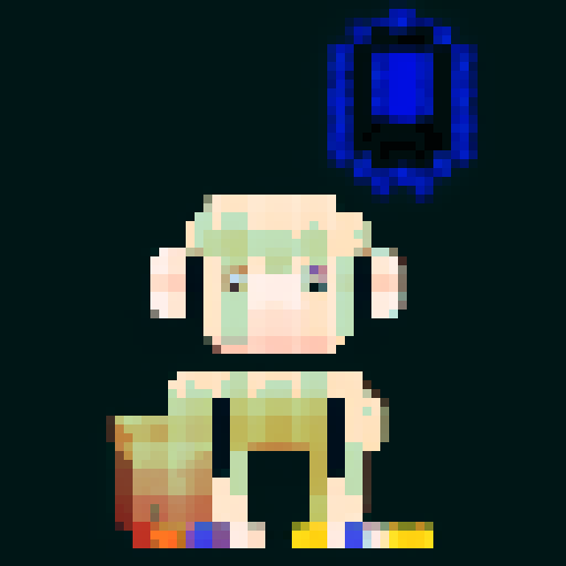 8-bit pixel art of a monkey from the game RPG Maker, with a white background, showcasing the vibrant and nostalgic style of pixel art