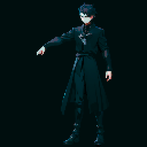 male character, black clothing, neutral pose