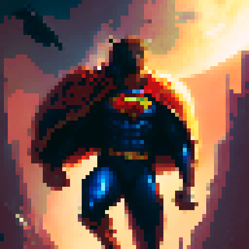 Superman, with bulging muscles and a determined expression, fiercely impales Spiderman with the sharp and deadly claws of Wolverine in a fantastical RPG world filled with towering castles and mystical creatures