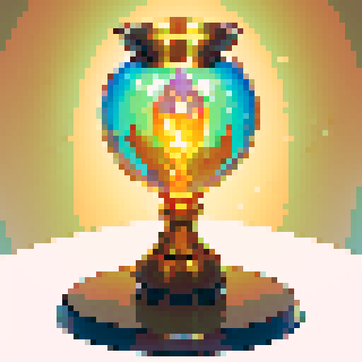 hourglass, sand flowing, golden frame, pixelated, retro colors, vibrant, intricate details, transparent glass, shiny sand particles, antique design