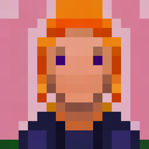 Big-eyed peach, blushing cheeks, surrounded by petals and leaves, in a 16x16 pixel portrait style.