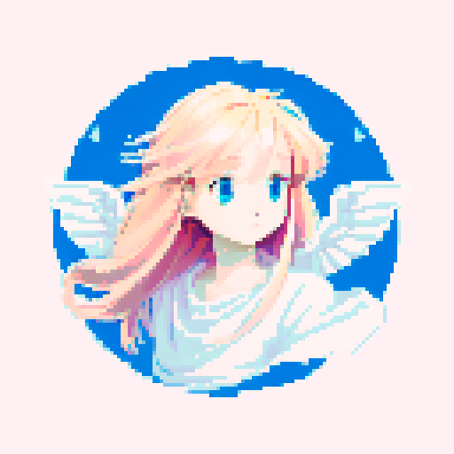 
Beautiful, ethereal angel with shimmering wings and flowing, liquid-like chrome body, rendered in minimalist pixel art with vibrant, dazzling sRGB colors. Big anime eyes. Visible nose. 
